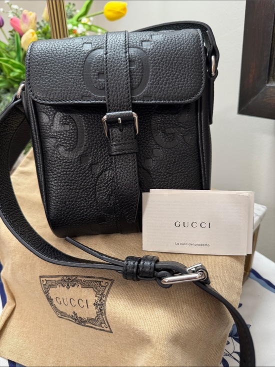 Gucci Other - Gucci Jumbo GG Small Black Embossed Leather Messenger Bag